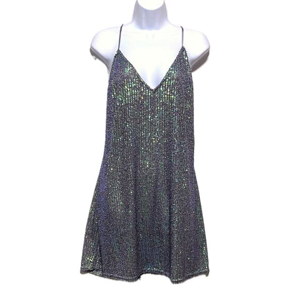 Victorias Secret Sequin Slip Dress L Glam Bling Iridescent Sparkle Y2K Cocktail - Picture 1 of 9